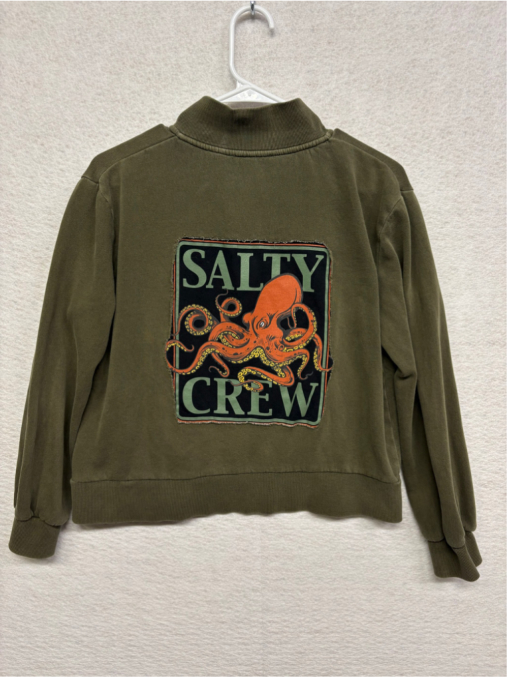 Salty Crew Octopus Ink Slinger 1/4 Zip Pullover Fleece Crop Sweatshirt Green M